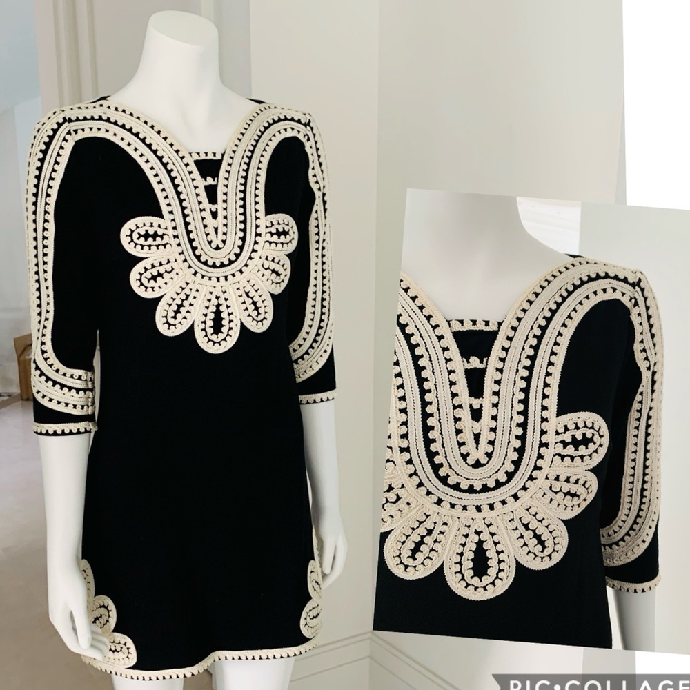 Embroidery detailed Black and white dress